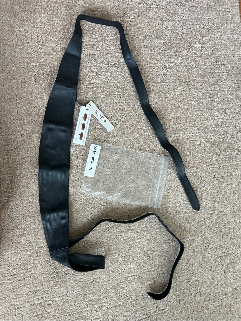 Ada Black Leather Obi-Style Belt with Long Tie Ends